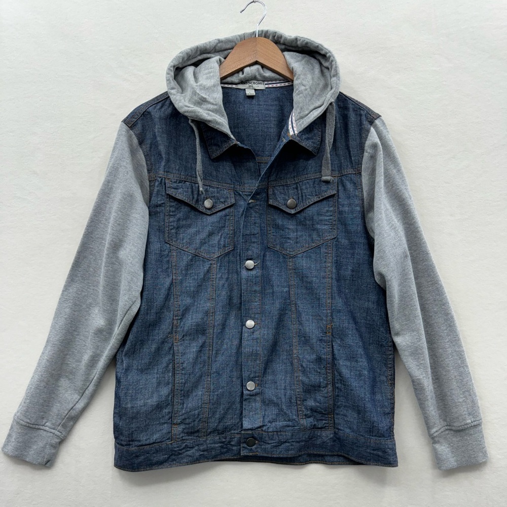 Beans Bones Mens Large Denim Shirt Jacket Long Sleeve Hoodie
